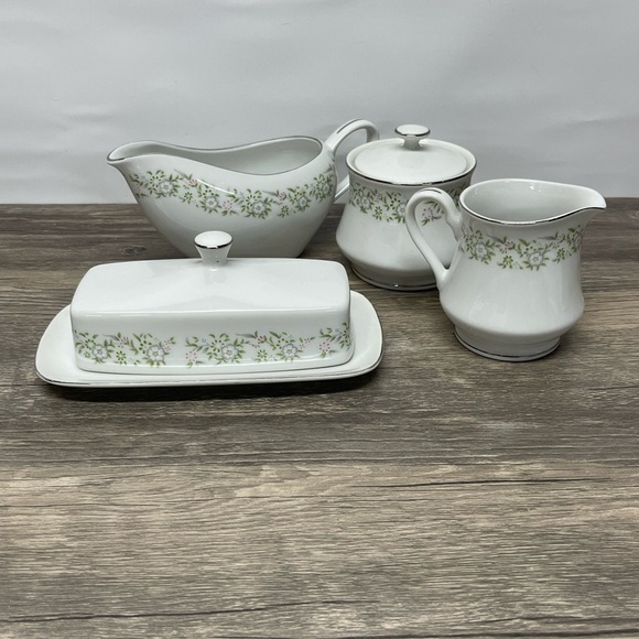 Vintage Sterling China SPRINGTIME 4 Piece Set. Creamer, Butter, Sugar, Gravy EUC - Picture 1 of 16